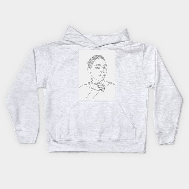 Black woman one line art Kids Hoodie by Doodle Intent